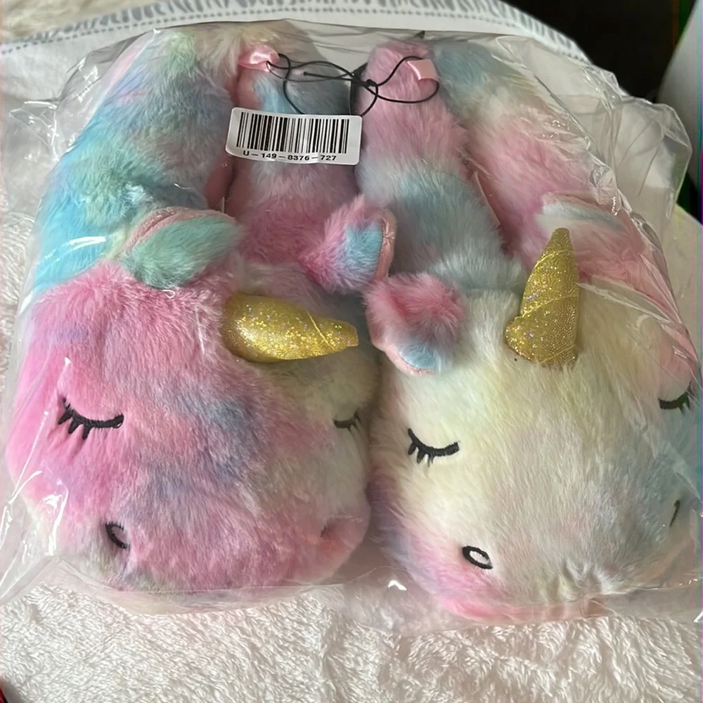 Unicorn Tie Dye Plush Slippers